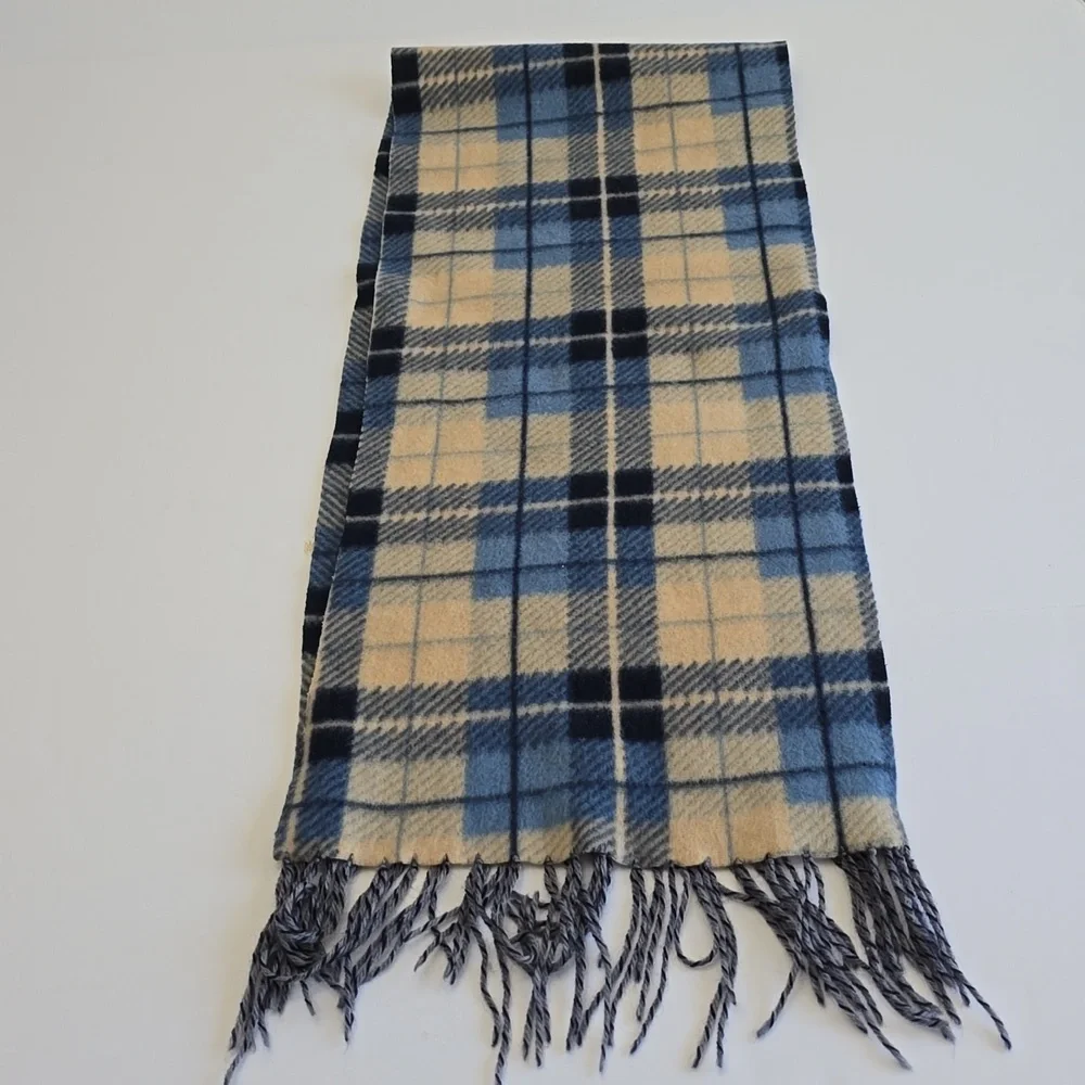 Vintage Royal Rossi Cashmere Fringe Scarf Blue Plaid
